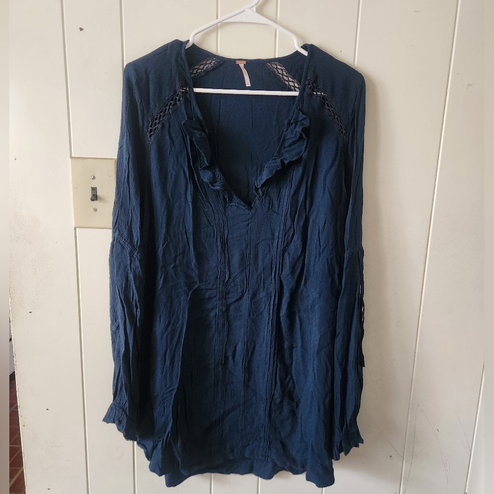 Free People Navy Blue Long Sleeve Top Size L